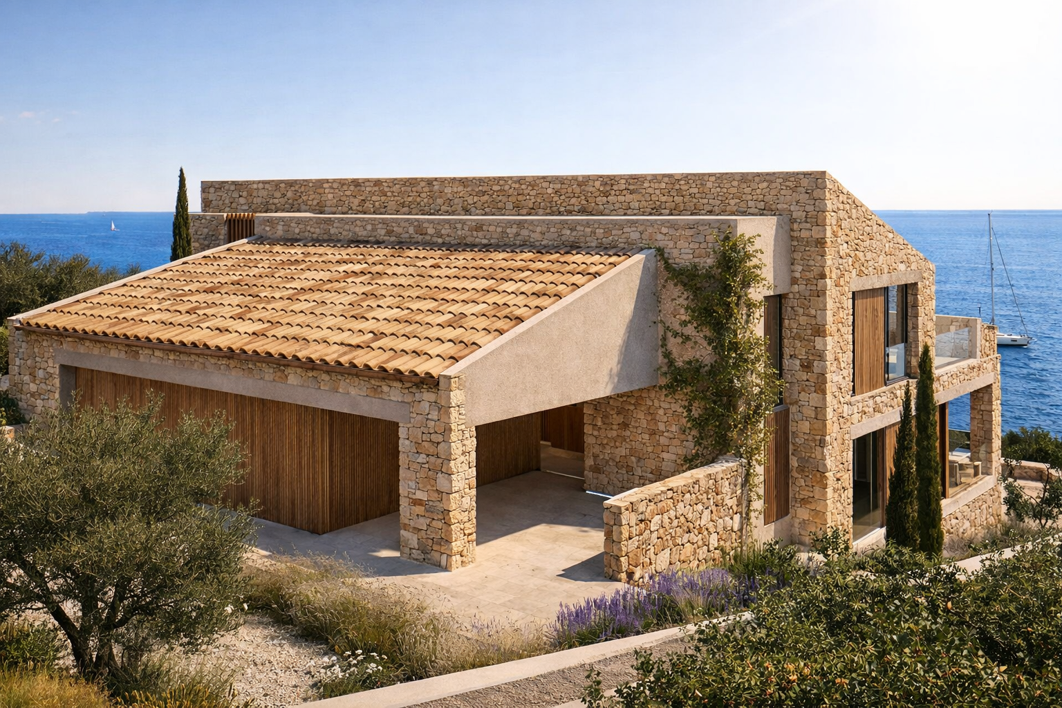 1LangAußenansicht Immobilienangebot - Mallorca - Alle - Einzigartige First-Line Finca-Oase mit Ferienlizenz und Panorama-Meerblick im Südwesten Mallorcas